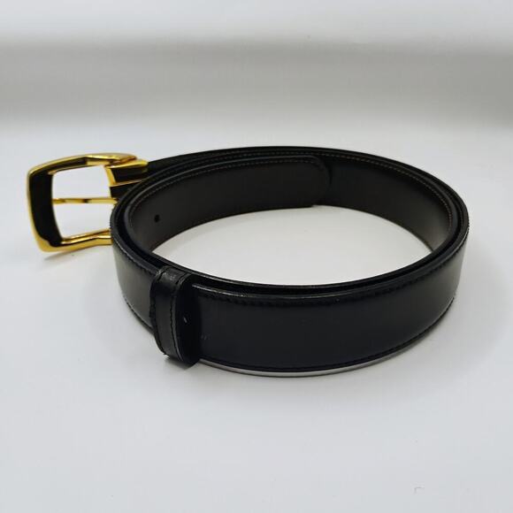 MONTBLANC Horseshoe Vintage Yellow Gold Finish 30MM Leather Belt 129424 - Picture 3 of 8